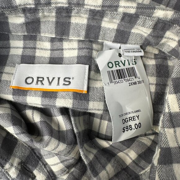Orvis Women's Long Sleeve Tech Check MarinoWUL+  Flannel Shirt, Dark Grey Color - Picture 10 of 12